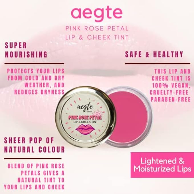 aegte ORGANICS PINK ROSE PETAL LIP & CHEEK TINT FOR WOMEN 100% ORGANIC | EDIBLE FORMULATION HELPS NOURISH & HYDRATE DRY CHAPPED LIPS (REAL ROSE, 15 GM) - Image 2